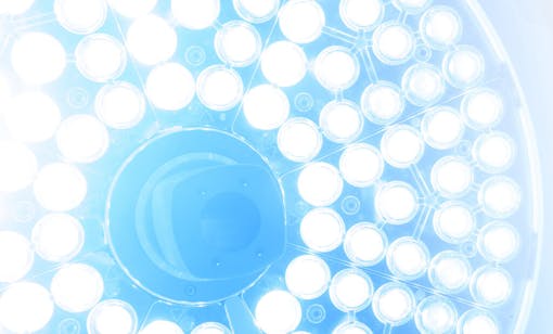 surgical lamps in operation room take with art lighting and blue filter