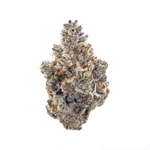 A picture of a frosted, purple, dense Strawberries and Cream nug against white. (Courtesy Cream of the Crop)