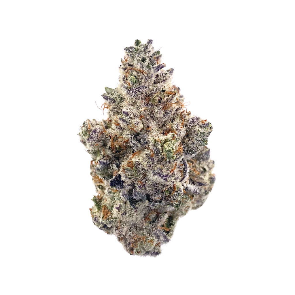 An image of a frosted, purple, dense strawberry and cream bulb against white. (Courtesy Cream of the Harvest)