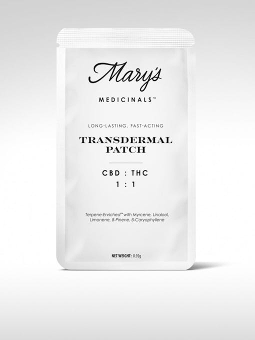 A product picture of a white, old-timey Mary's Medicinals transdermal patch patch package. (Courtesy Mary's Medicinals)