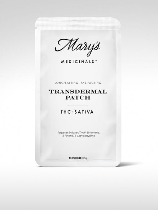 A product picture of a white, old-timey Mary's Medicinals transdermal patch patch package. (Courtesy Mary's Medicinals)