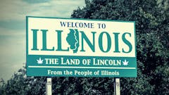 photo of Illinois road sign with marijuana leaves incorporated