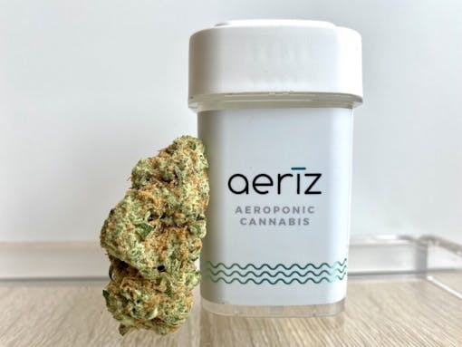 Aeriz cannabis nug next to packaging