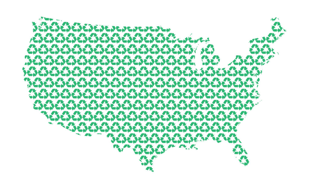 USA map made from recycle symbol. Environmental concept