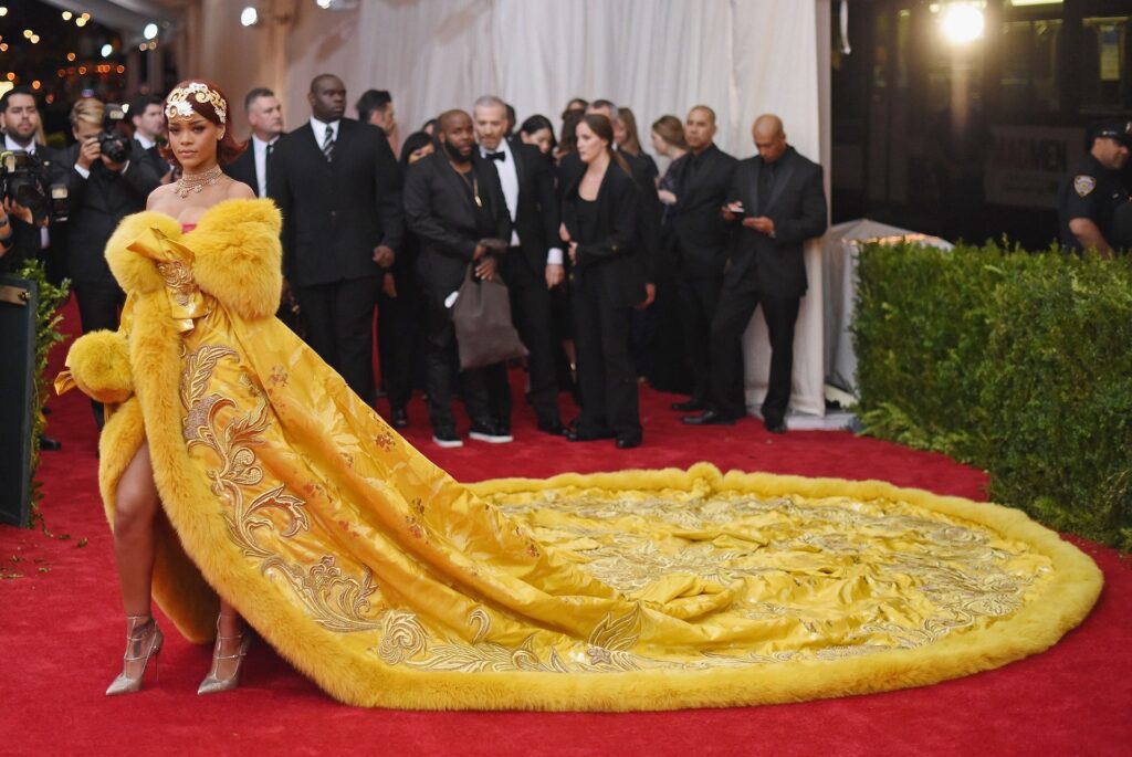 Rihanna in a gold dress at the 2015 Met Gala