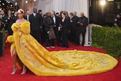 Rihanna in a golden gown at the 2015 Met Gala