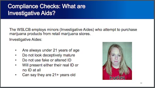 A slide from the Washington State Liquor and Cannabis Board's compliance program. (WSLCB, 2021)