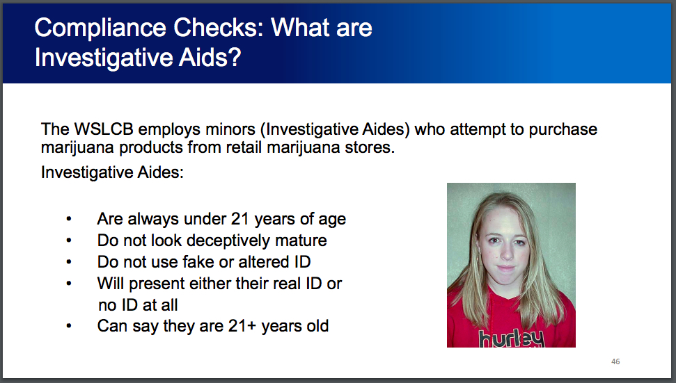 A slide from the Washington State Liquor and Cannabis Board's compliance program. (WSLCB, 2021)