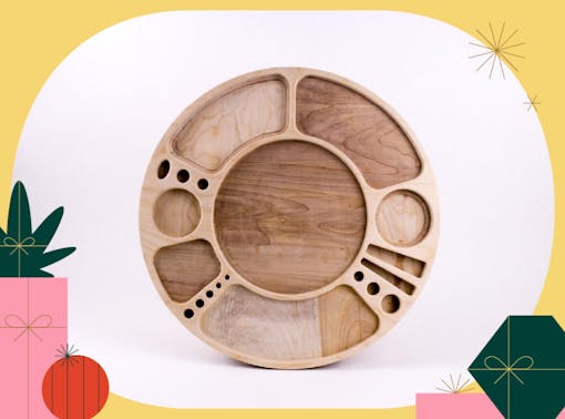 photo of Blazy Susan blank rolling tray on holiday background