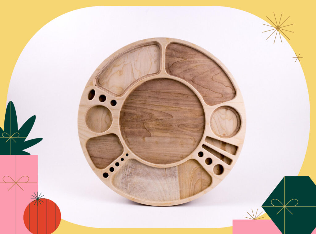 photo of Blazy Susan blank rolling tray on holiday background