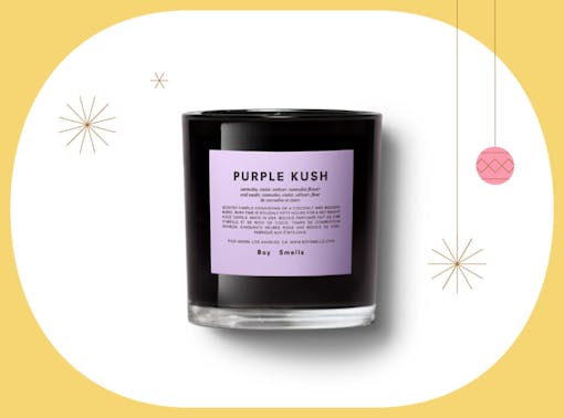 photo of Purple Kush Boy Smells candle on holiday background