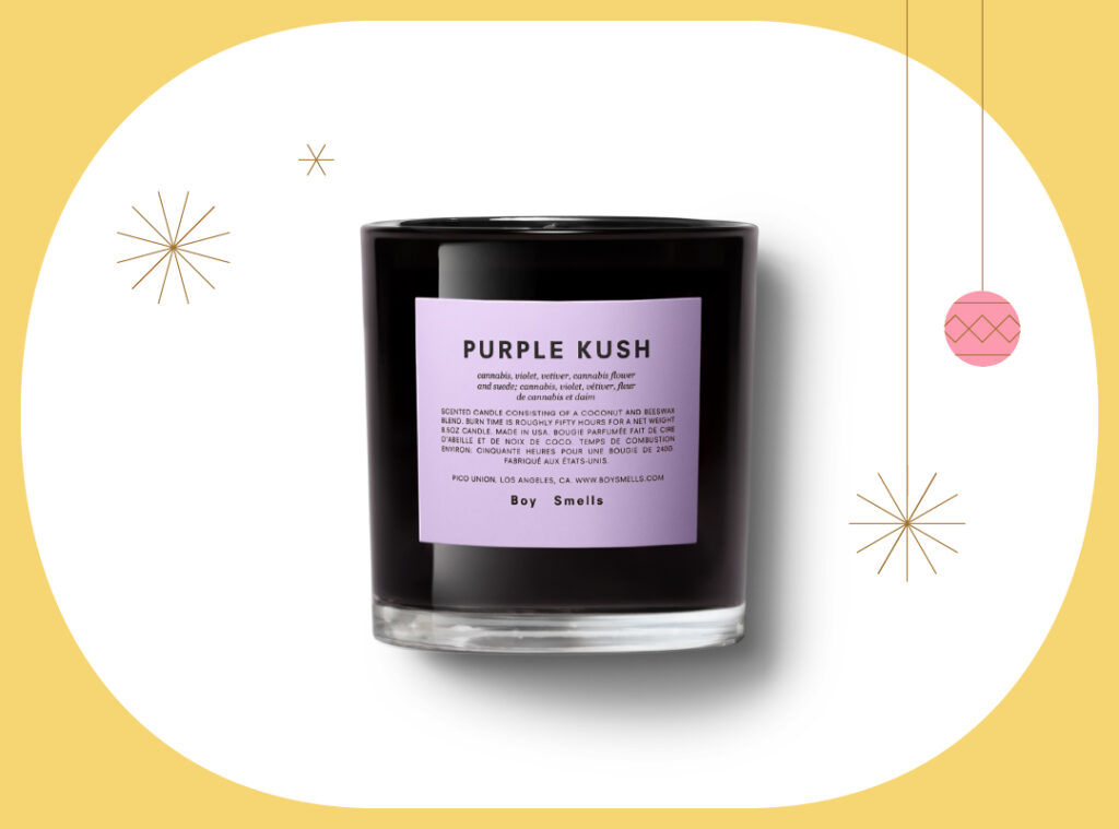 photo of Purple Kush Boy Smells candle on holiday background