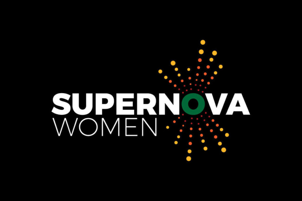 Supernova woman logo on black background