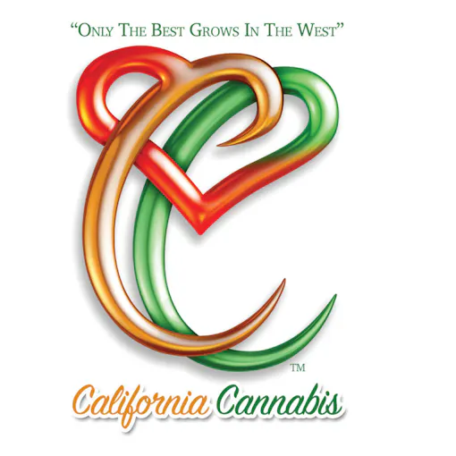 California Cannabis West Coast logo with a green and red C intertwined with hearts and text that reads "only the best grows in the west"