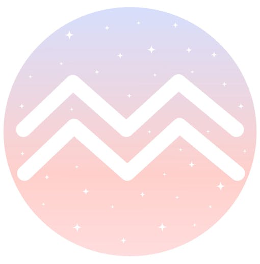 Aquarius sign on sparkly pink and purple background