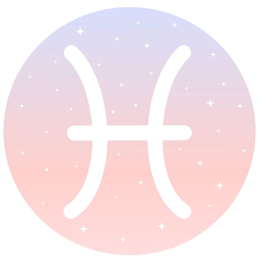 Pisces sign on sparkly pink and purple background