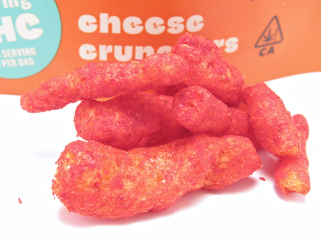 “My body is a temple. A Temple for Parties.': Tsumo Snacks' Infused Hot Cheese Crunchers. (David Downs/Leafly)