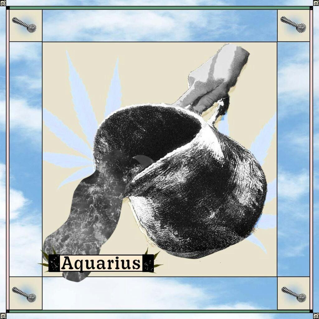 Water flowing out of pitcher on blue sky background with the word