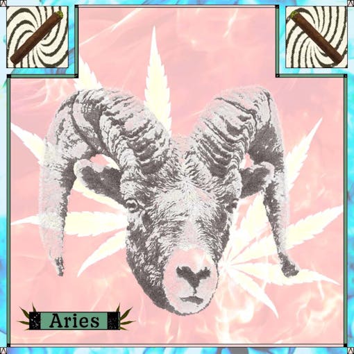 Ram on pink background with blunts and word