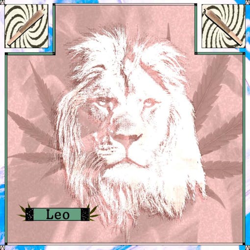 Lion on pink weed leaf background with joints and word