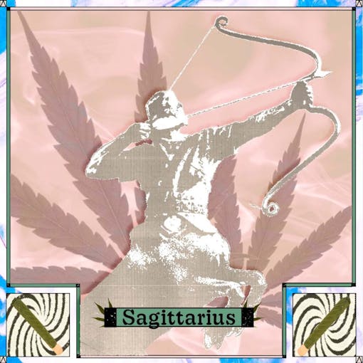 Hooved archer on pale pink background with joints in the corners and word