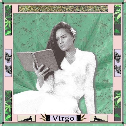Virgo maiden on light green background with word