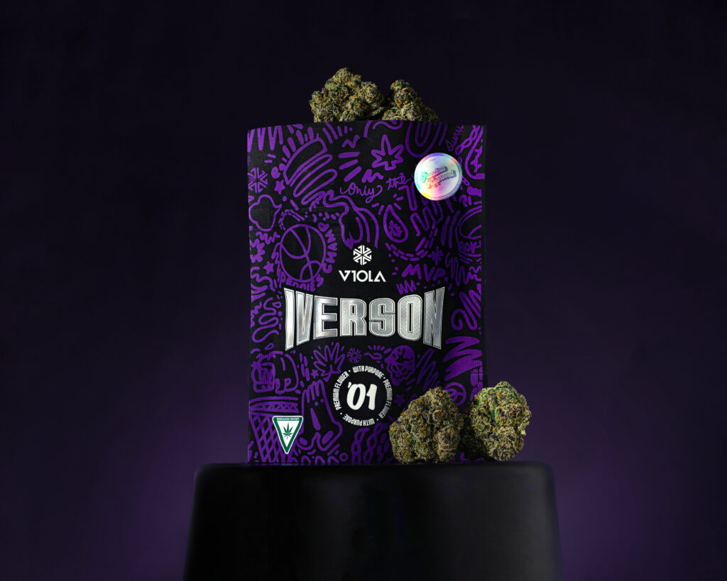 Viola Iverson '01 cannabis nuggets and packaging