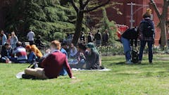 people on blankets in park