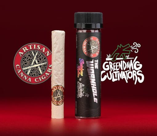 The Artican Wormhole has 0.4g of rosin encased in 3g of Greendawg flower. Sheesh! (Courtesy Artisan)