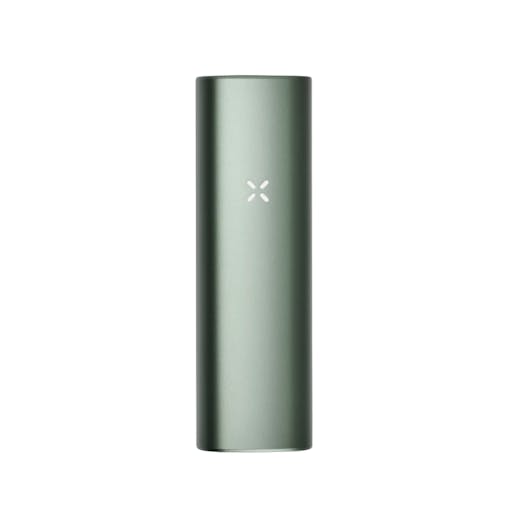 metallic gray handheld vaporizer the rough dimensions of a stick of gum marked with an "x." the vaporizer is against a white background