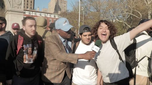 New Yorkers celebrate April 20, 2022, by smoking in Washington Square Park. (Jon Bain / Leafly)