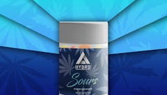 jar of gummies against a dark blue and light blue background