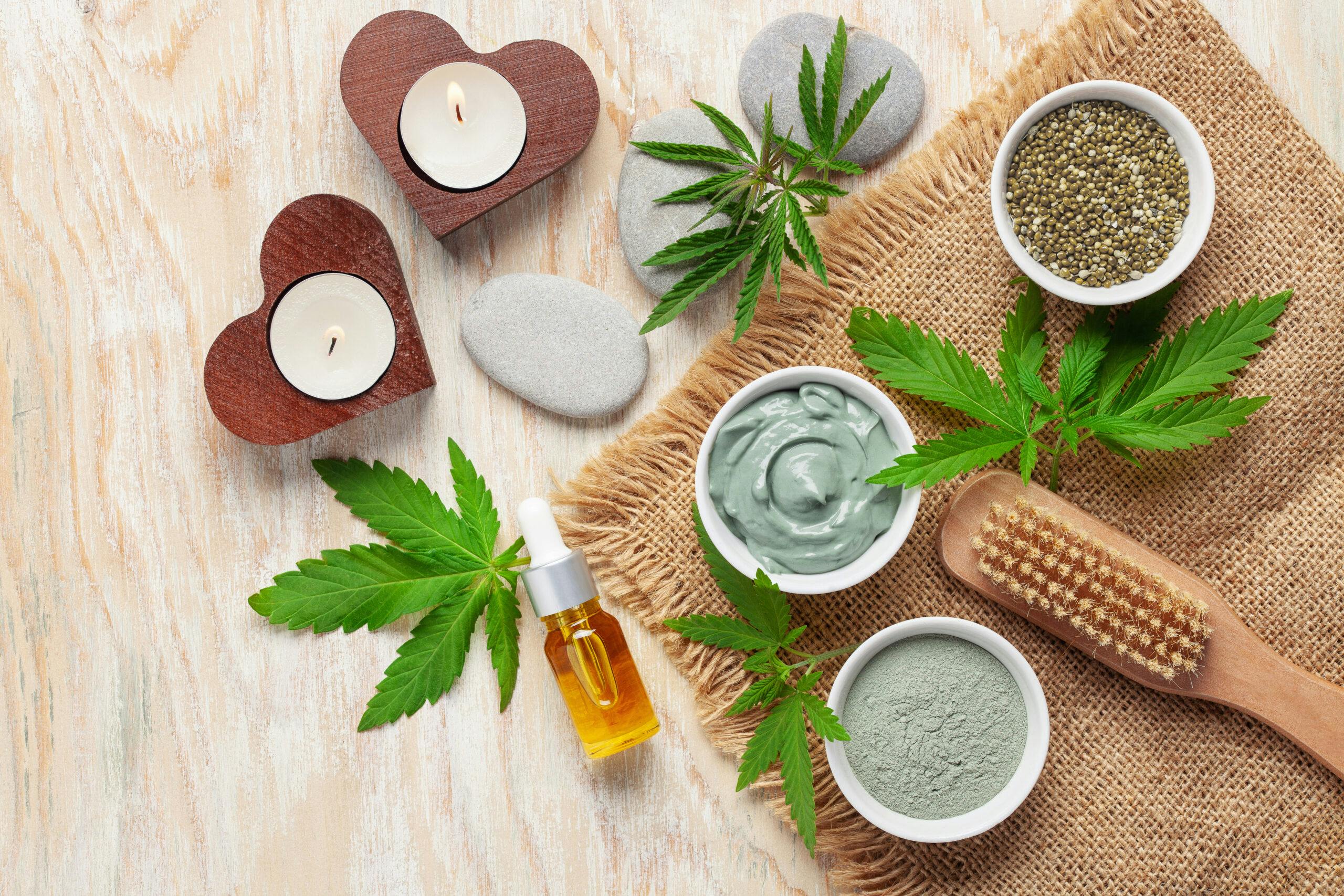 Homemade face mask made of clay with cannabis seeds.