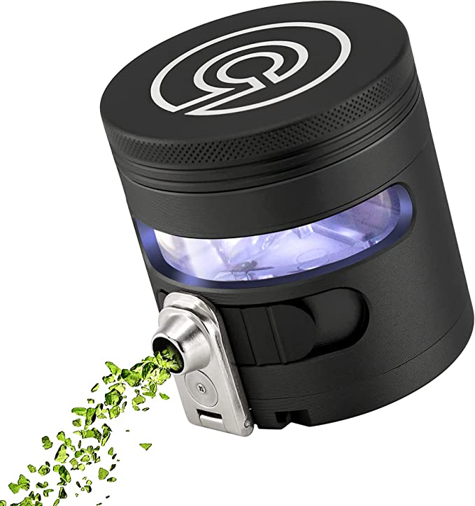 The Tectonic9 Manual Herb Grinder dispensing weed using its electric motor