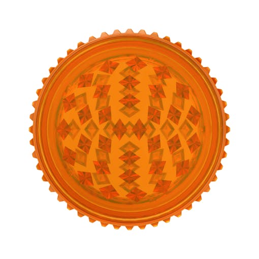 An orange plastic grinder from Storz & Bickel