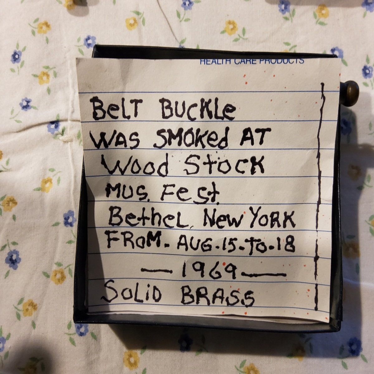 a note on betting buckles used to smoke weed at Woodstock
