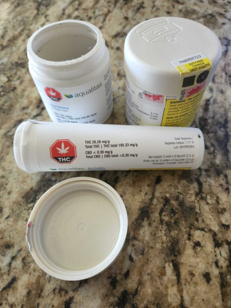 Aqualitas' new reclaimed-plastic packaging for flower and joints.