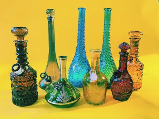 A collection of vintage glassware bongs