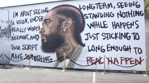 Exterior mural at The Marathon Cultivation dispensary in Canoga Park, CA. (Amennu McGruder/Leafly)
