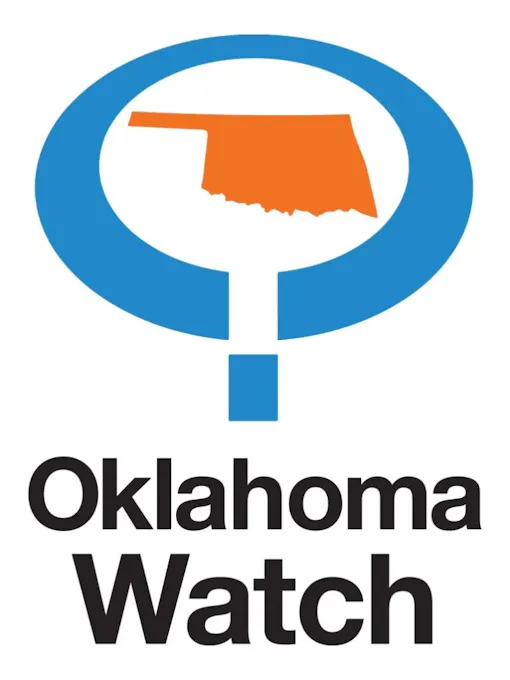 logo for "Oklahoma Watch" - oklahoma outline in blue circle
