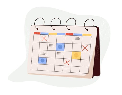 calendar icon with different markings on the days of the month to symbolize plans