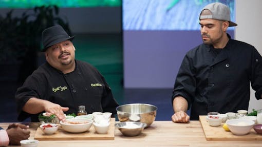 photo of Mike Delao competing in cooking on high with mise en place