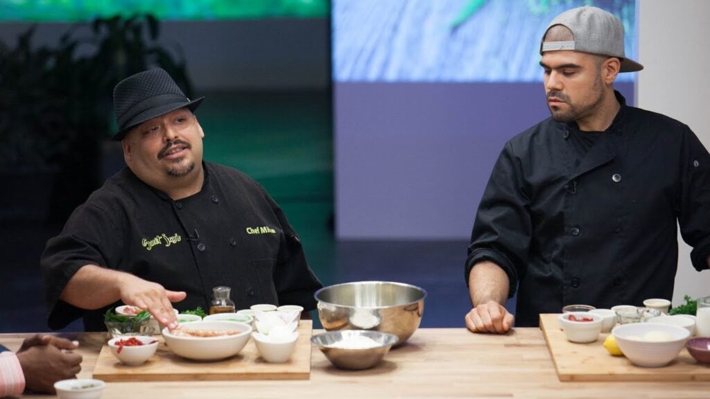 Photo of Mike Delao cooking on high with mise en place