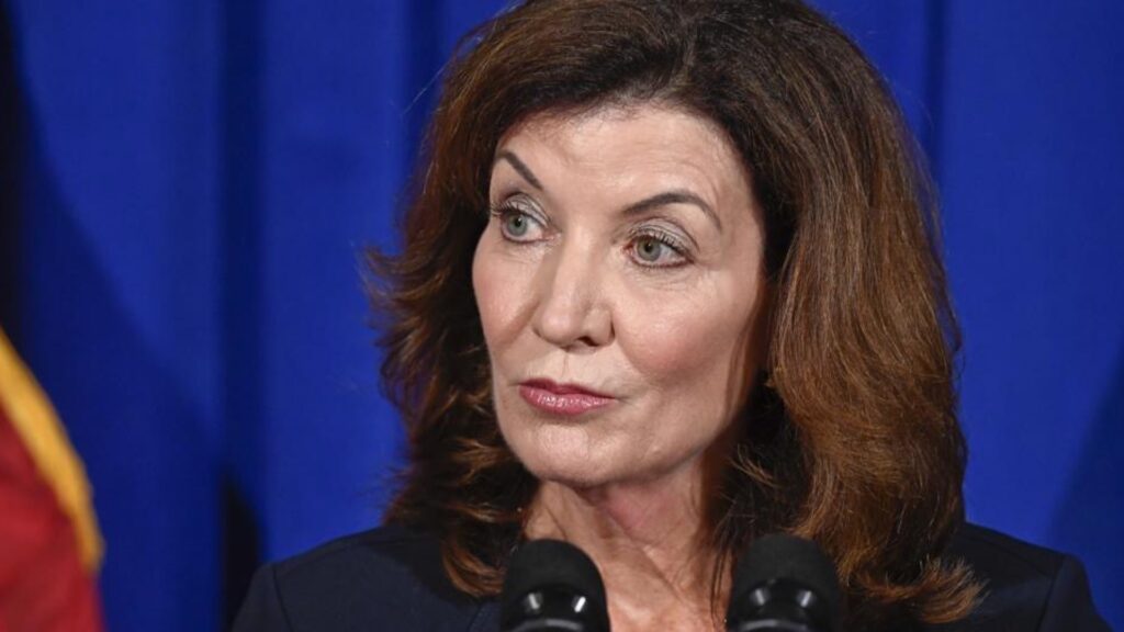 New York's Lt. gov. Kathy Hochul gives a press conference on Wednesday, August 11, 2021 at the State Capitol in Albany, NY. Hochul is preparing to take power after Governor Andrew Cuomo announced he would be leaving office. (AP Photo/Hans Pennink)