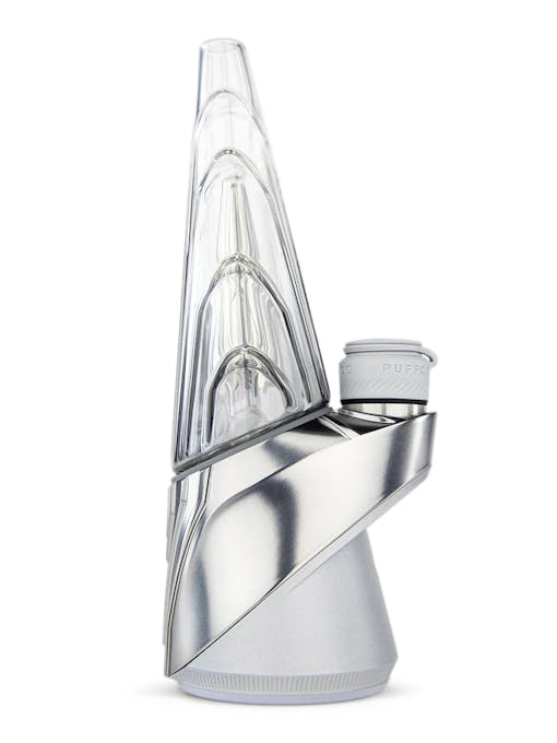 Witness me shiny and chrome: The Puffco Peak Pro Guardian limited edition. (David Downs/Leafly)