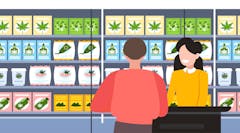 man buying cbd products modern cannabis shop interior marijuana legalization drugs consumption concept horizontal portrait vector illustration