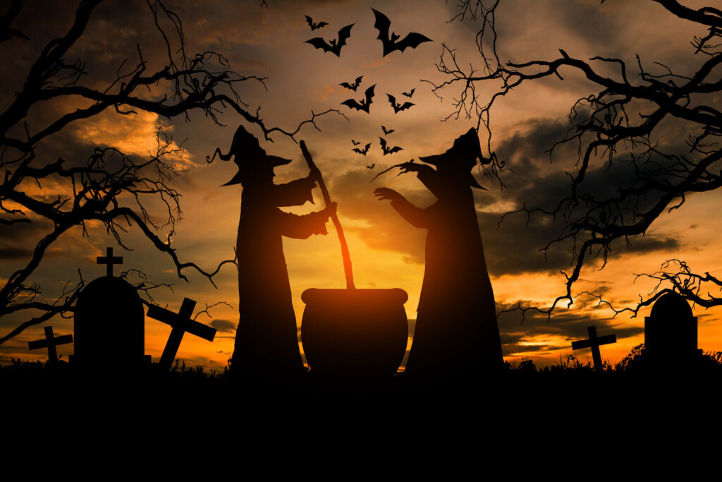 Witch on Halloween night, Halloween concept.