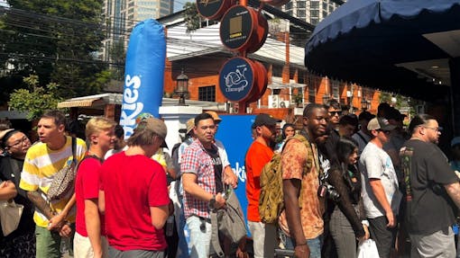 Cookies Thailand customers wait in line on day one of sales in Bangkok. (Mikhail Harrison / Leafly)