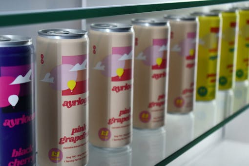 Ayrloom cannabis beverages for sale at Smacked Village in New York City. (Calvin Stovall / Leafly)