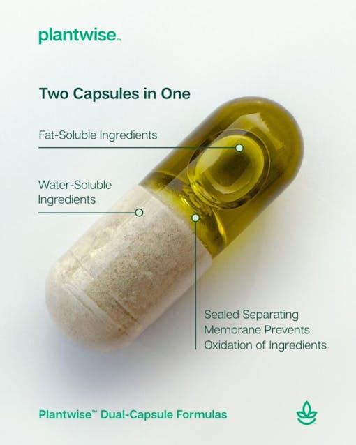graphic of capsule with two distinct halves: one see-through half containing liquid, the other opaque